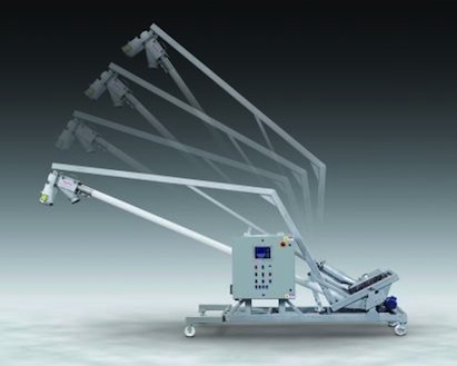 TILT-DOWN FLEXIBLE SCREW CONVEYOR FITS TIGHT SPOTS, COLLECTS DUST, SANITISES EASILY 
